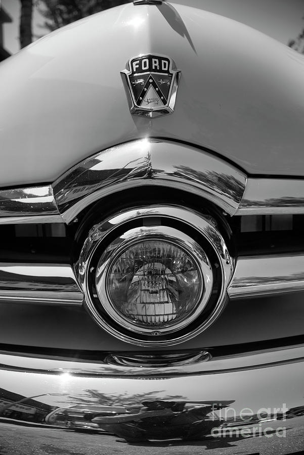 Inspirational Photograph - Ford 50s Up Close Front Grille Black White  by Chuck Kuhn
