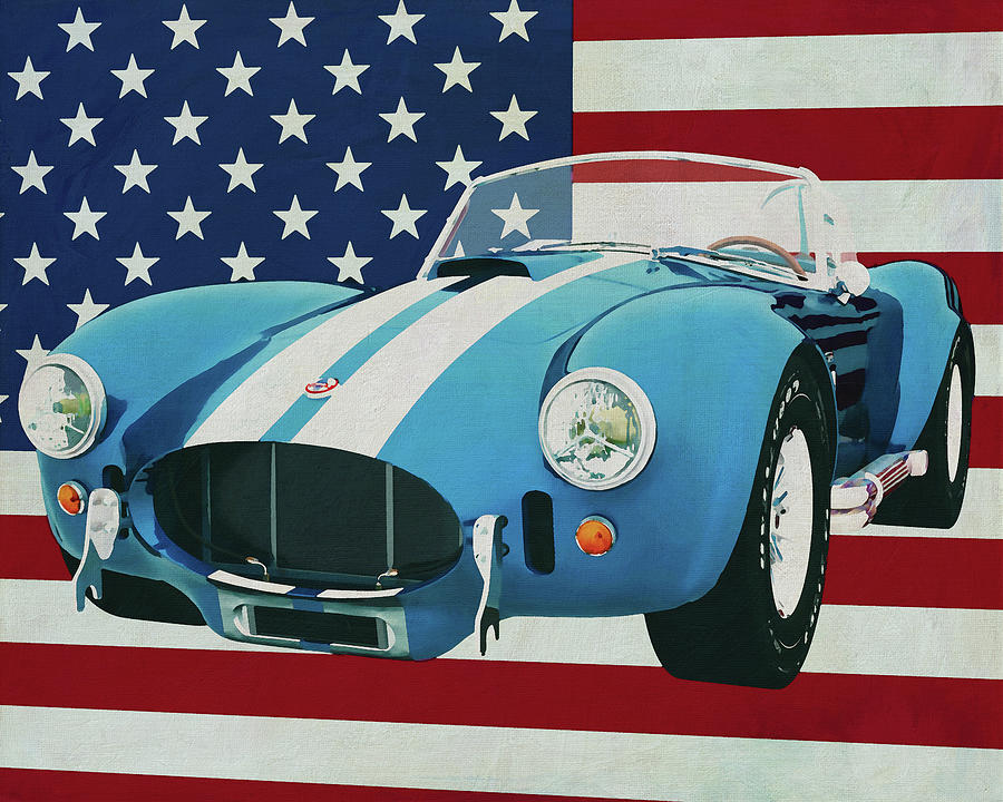 Ford AC Cobra 427 Shelby 1965 with flag of the U.S.A. Painting by Jan Keteleer
