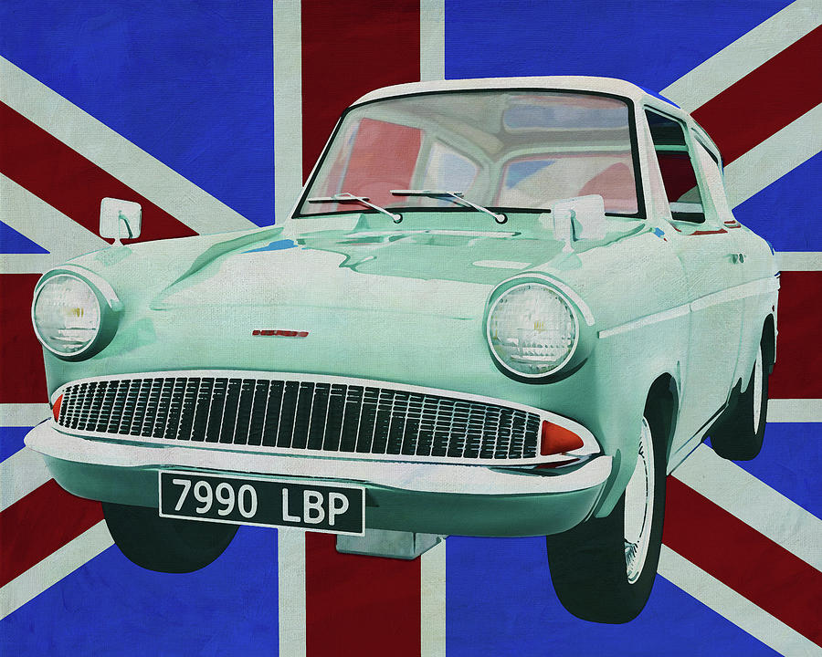 Ford Anglia in front of the Union Jack Painting by Jan Keteleer