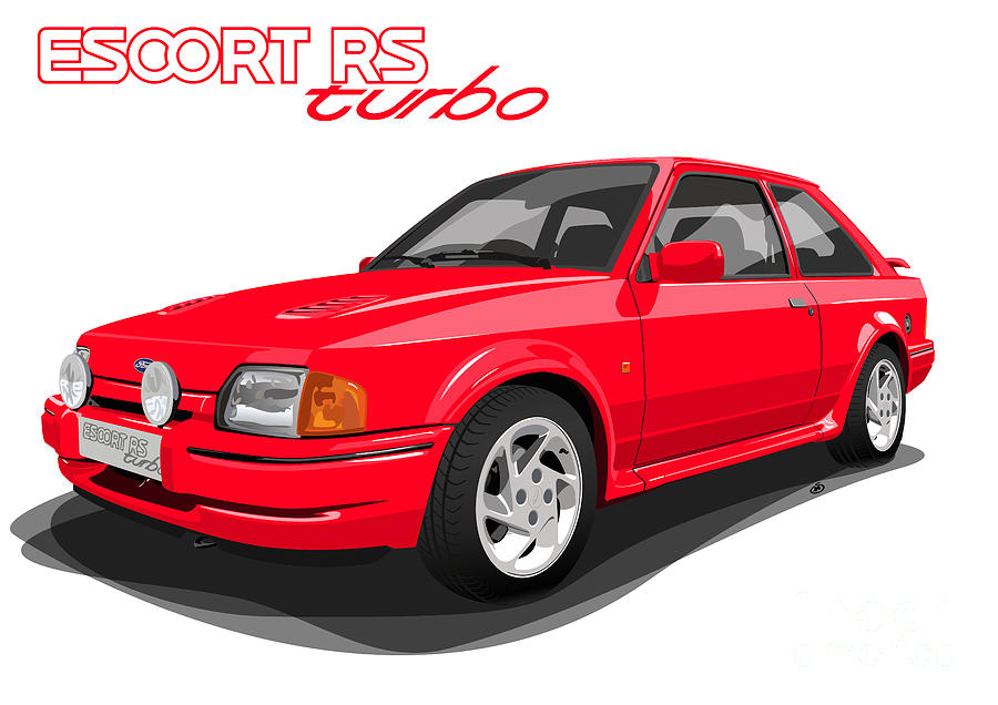 Ford Escort RS Turbo Vector Drawing - Red Digital Art by Moospeed Art