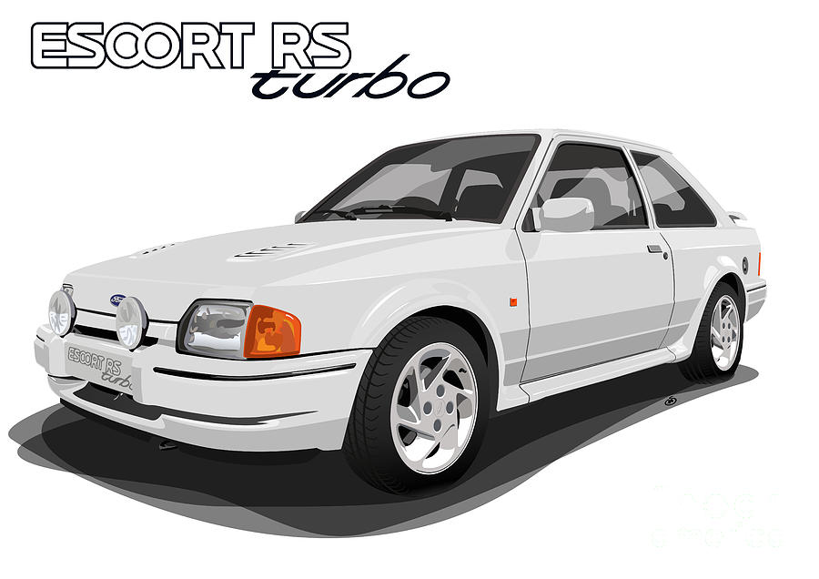 Ford Escort RS Turbo Vector Drawing - White Digital Art by Moospeed Art