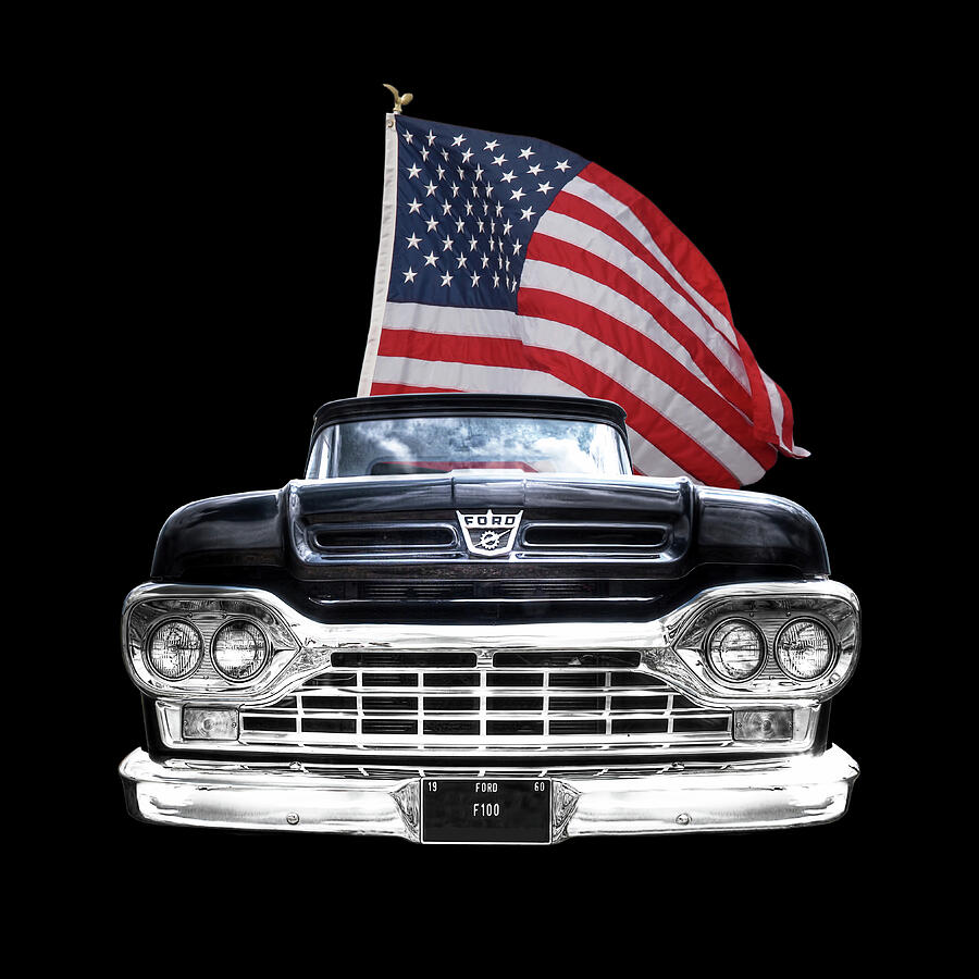 Ford F100 With U.S.Flag On Black Photograph by Gill Billington