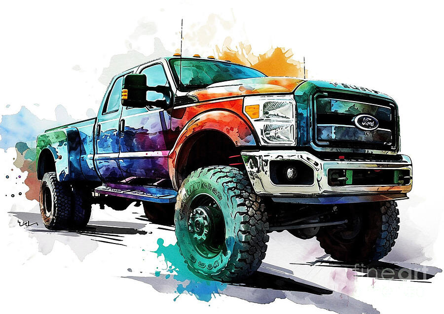 Truck Painting - Ford F450 auto vibrant colors by Clark Leffler