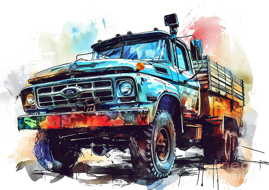 Transportation Painting - Ford F550 auto vibrant colors by Clark Leffler