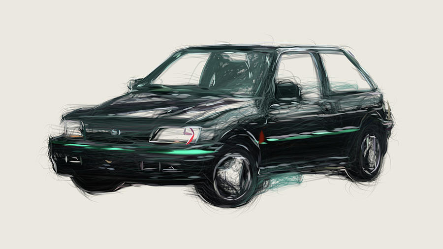 Ford Fiesta RS Turbo Drawing Digital Art by CarsToon Concept