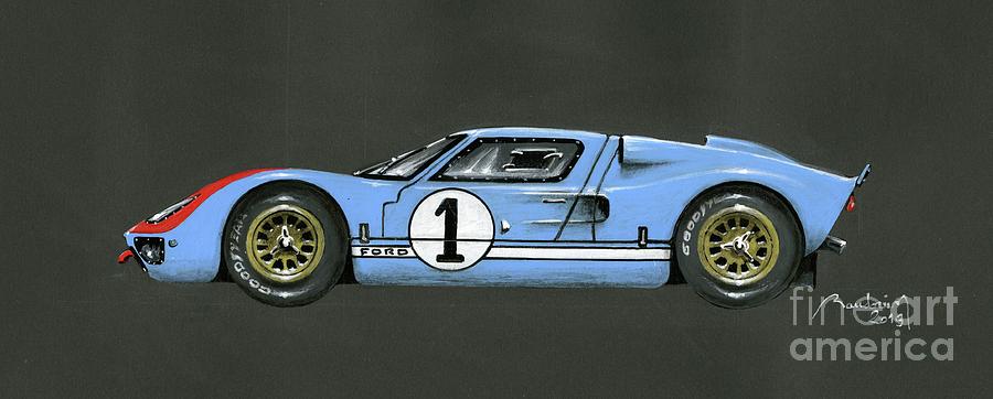 Ford GT40 Mk2 1966 Miles-Hulme Painting by Alain Baudouin