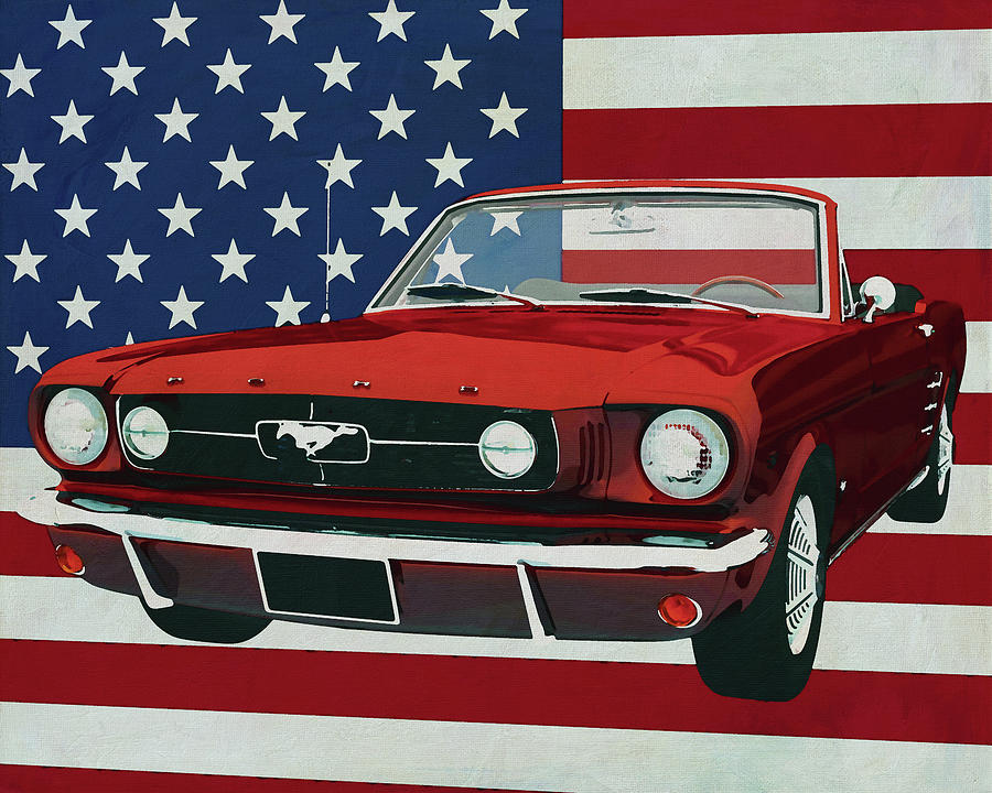 Ford Mustang Convertible 1964 with flag of the U.S.A. Painting by Jan Keteleer