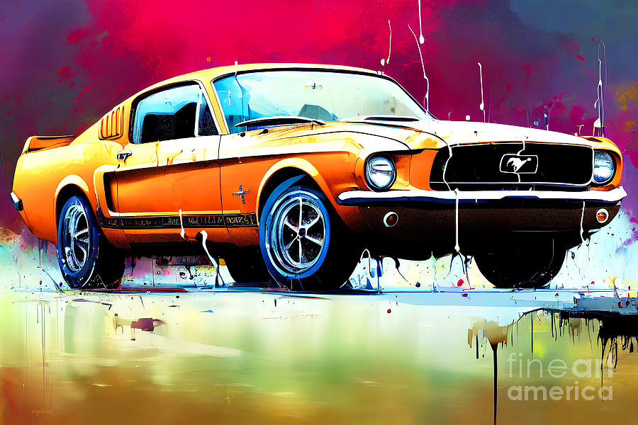 Transportation Mixed Media - Ford Mustang Fastback In Modern Art 20221124a by Wingsdomain Art and Photography