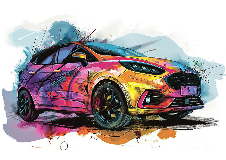 Abstract Painting - Ford Puma ST auto vibrant colors by Clark Leffler