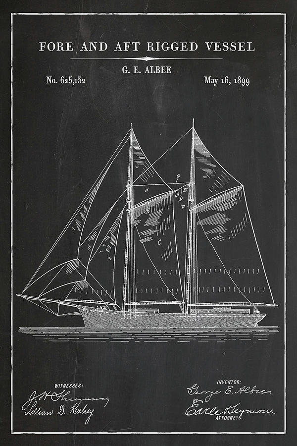 Fore and Aft Rigged Vessel Blueprint Patent in Chalk Nautical Patent ...