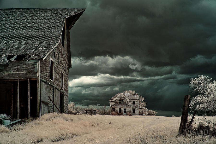 Foreboding -  Solberg Homestead in infrared under stormy skies Photograph by Peter Herman