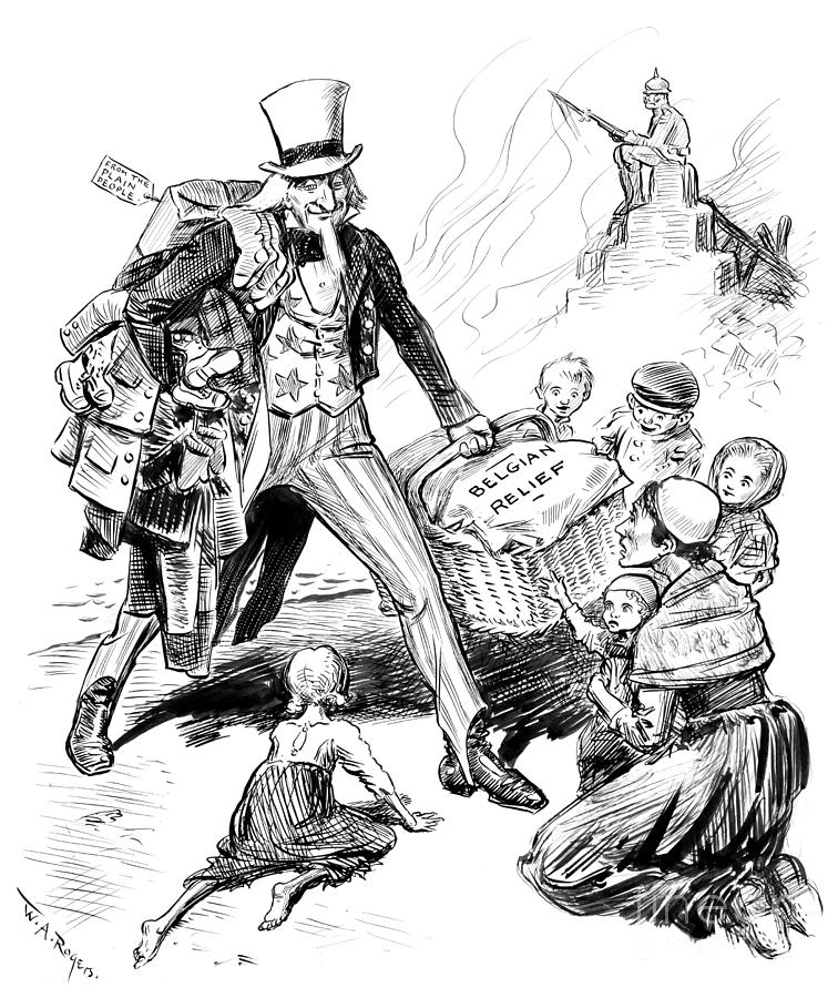 Foreign Aid, 1914 Drawing by William A Rogers