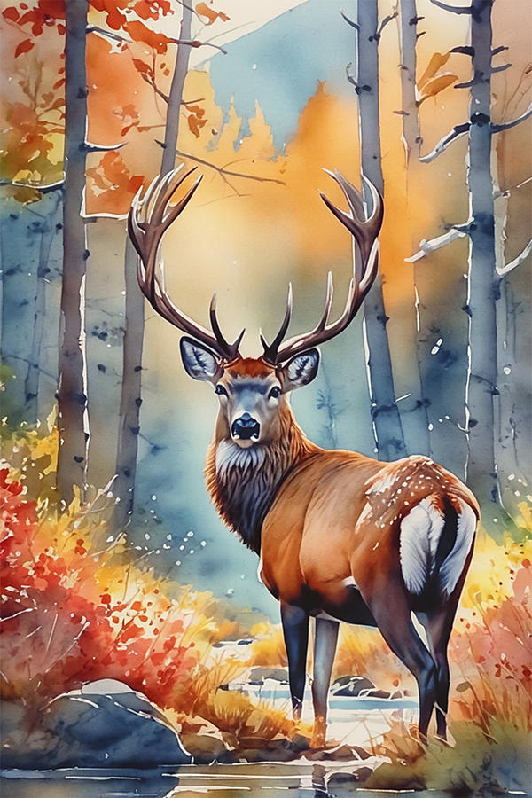 Deer Digital Art - Forest At fall by Manjik Pictures