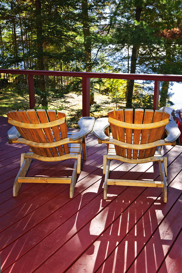 Nature Photograph - Forest cottage deck and chairs by Elena Elisseeva