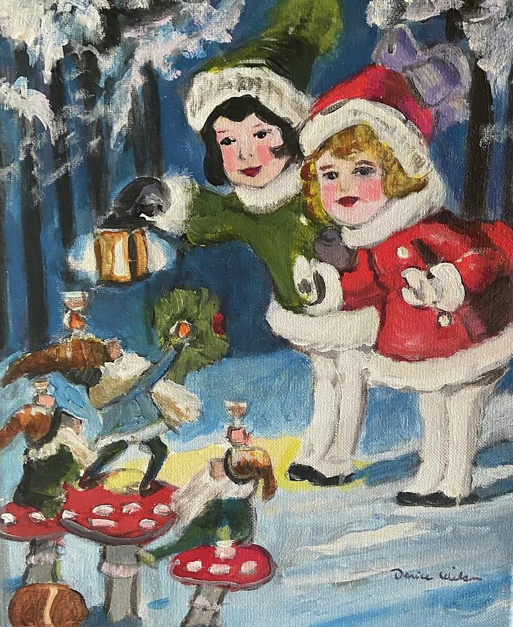 Forest Elf Christmas Painting by Denice Palanuk Wilson
