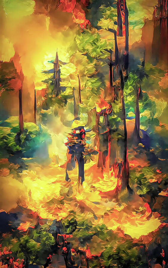 Forest Fire Burning in Steampunk AI Digital Art by Floyd Snyder
