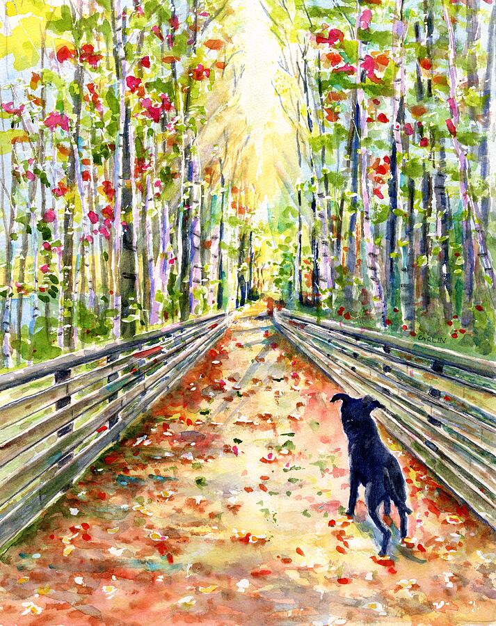 Tree Painting - Forest Footbridge by Carlin Blahnik CarlinArtWatercolor