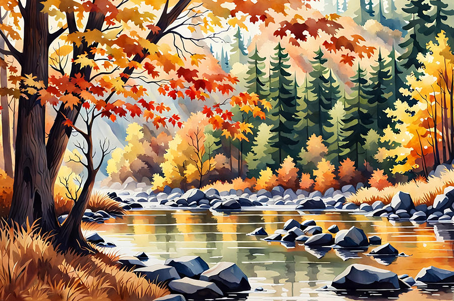Nature Digital Art - Forest Illustration by Manjik Pictures