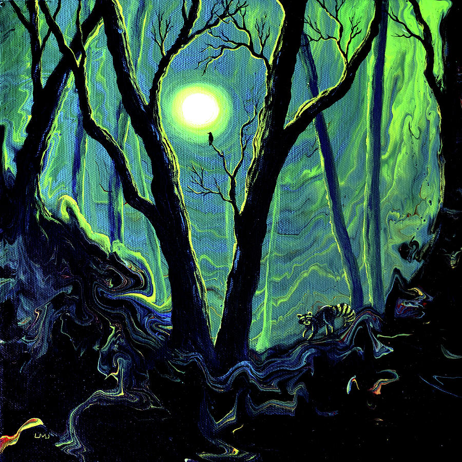 Forest in Deep Green Moonlight Painting by Laura Iverson