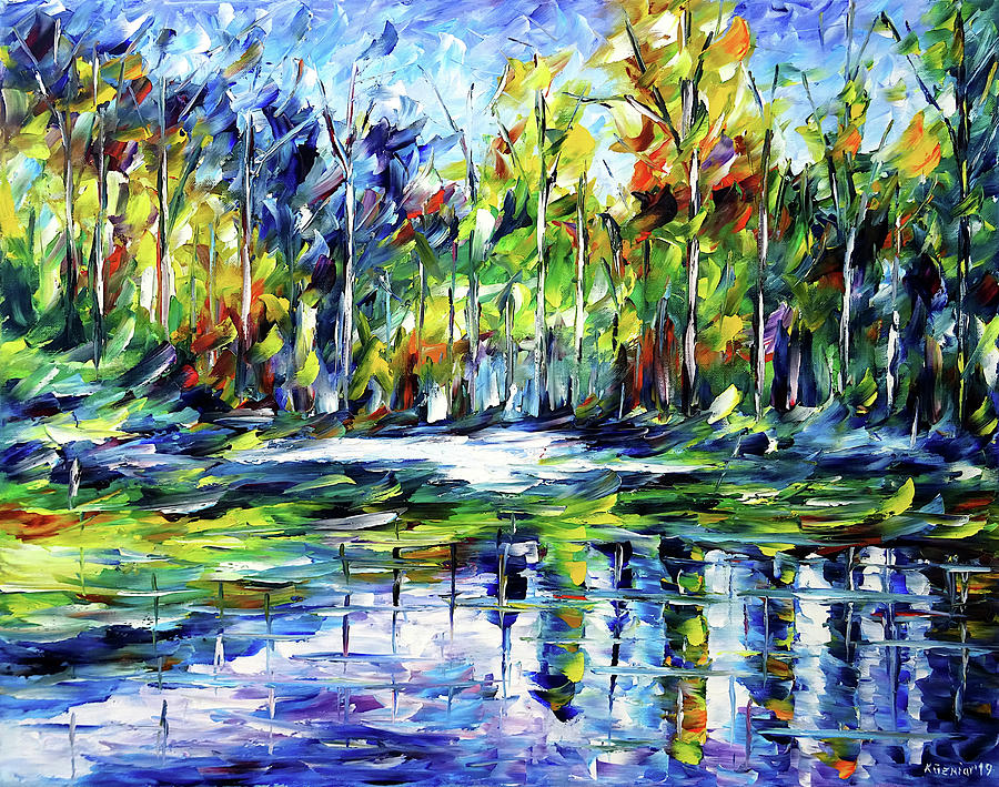 Forest Lake Painting by Mirek Kuzniar
