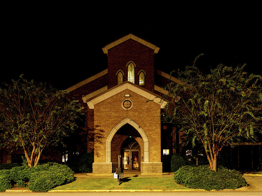 Nighttime Church Facade Photograph - Forest Lake United Methodist Church by Jeremy Butler