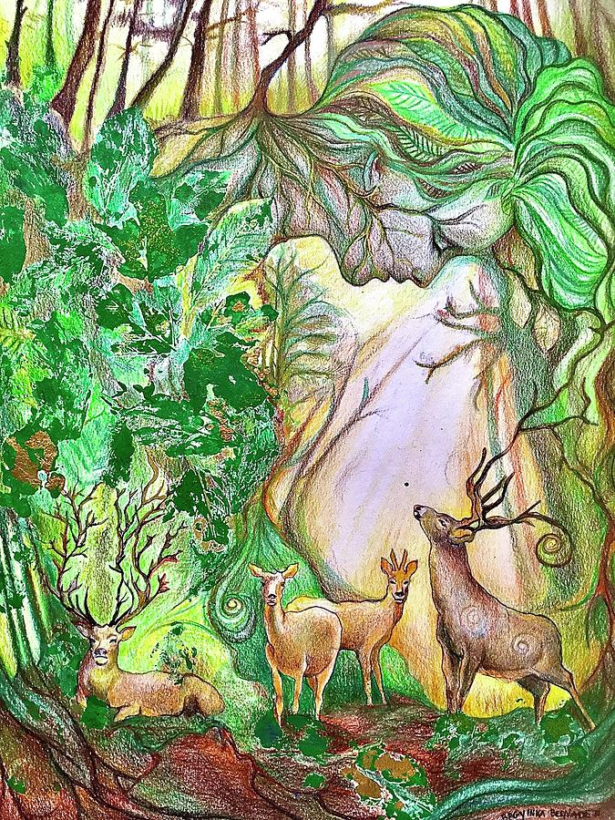 Forest magic Drawing by Bernadett Bagyinka