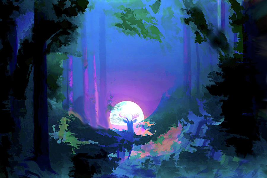 Forest Moonrise Digital Art by Lisa Yount