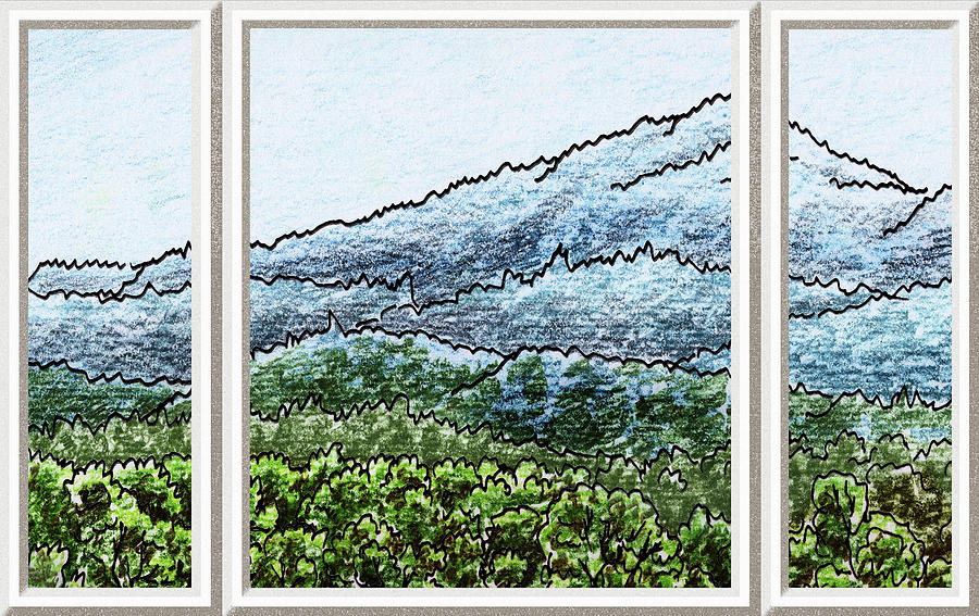 Forest Mountain Window View Watercolor Triptych  Painting by Irina Sztukowski