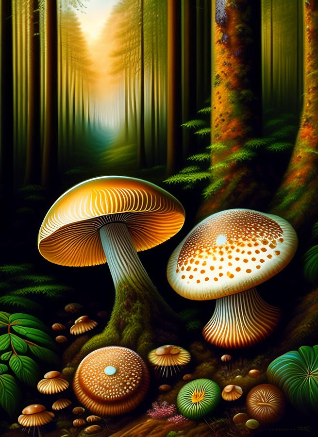 Forest Mushrooms Digital Art by Lori Hutchison