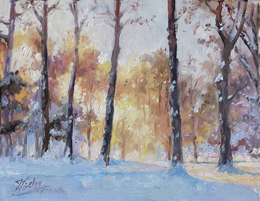 Forest Park - Winter glow Painting by Irek Szelag