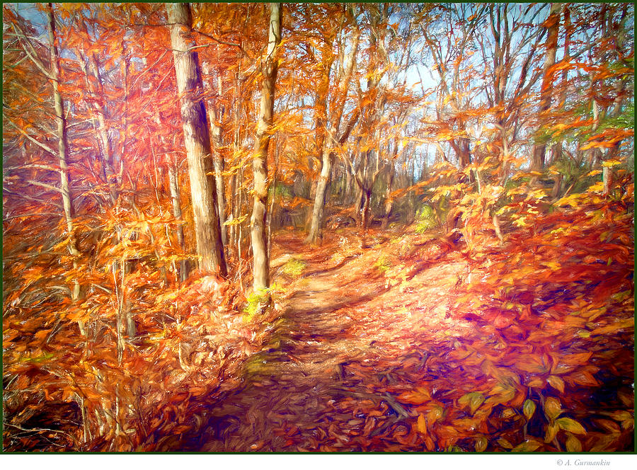 Forest Path, Fall, Digital Art Digital Art by A Macarthur Gurmankin