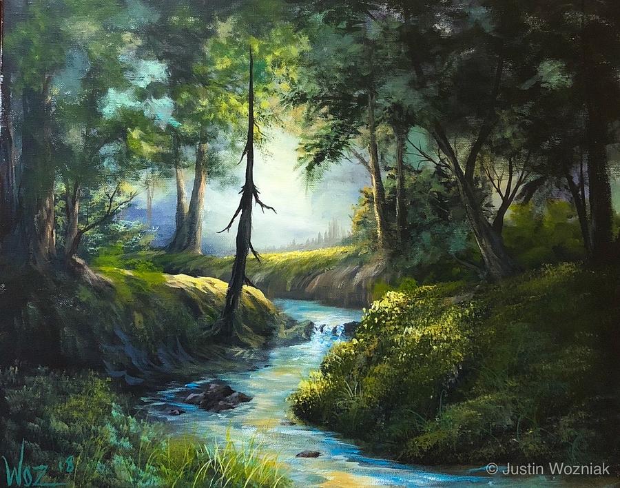 Forest River Painting by Justin Wozniak - Pixels