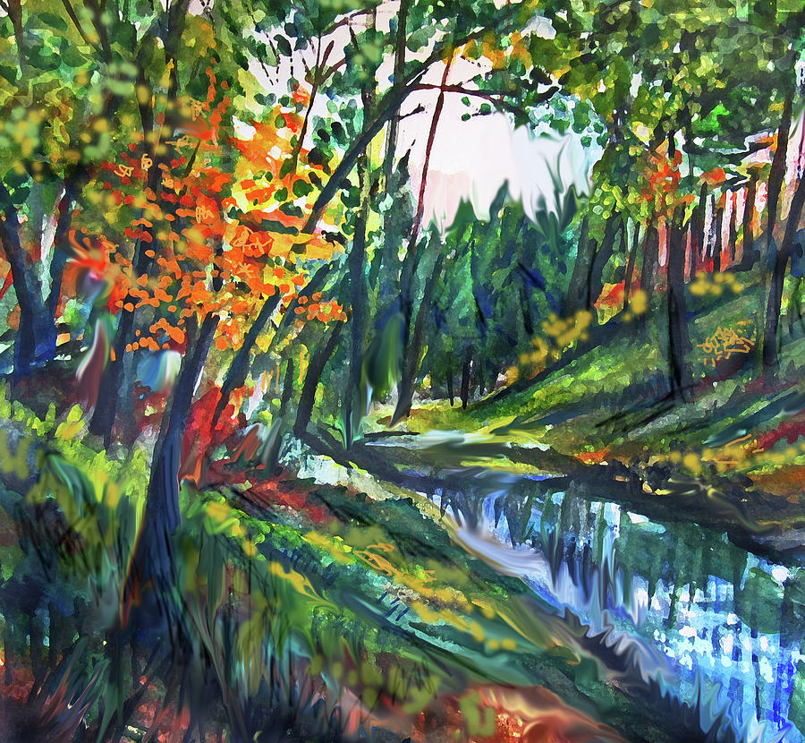 Forest River Reflections Painting by Jean Batzell Fitzgerald