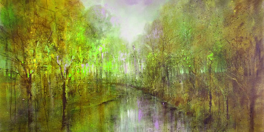 Forest - spring - fresh green and yellow Painting by Annette Schmucker