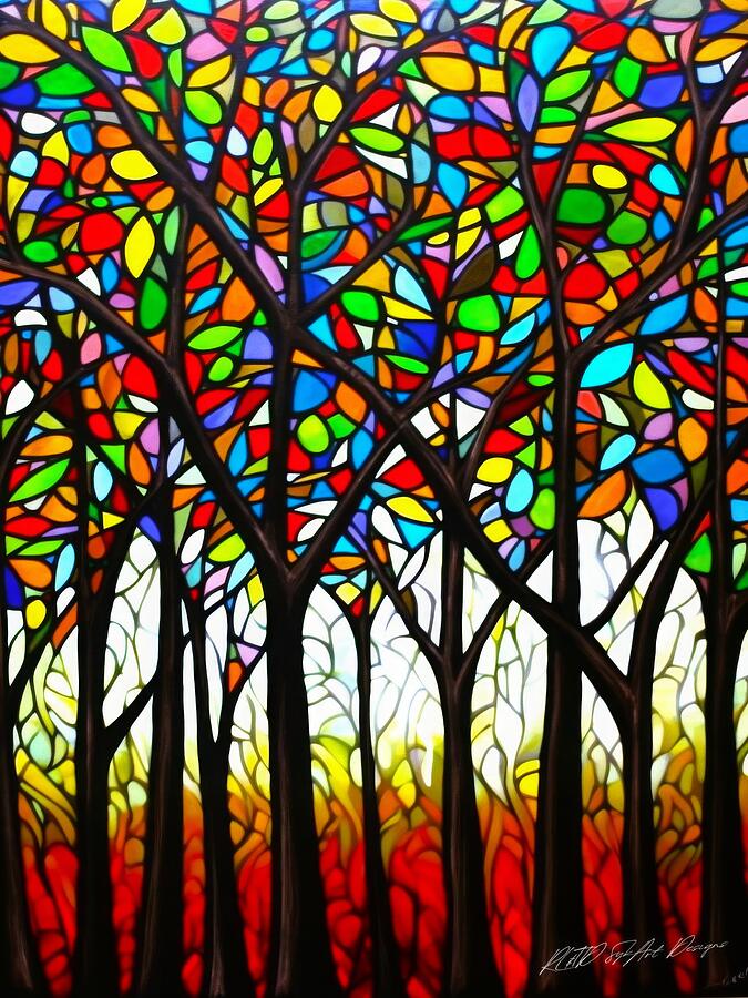 Abstract Digital Art - Forest Stain Glass - Forest Aesthetic by Sykart Designs
