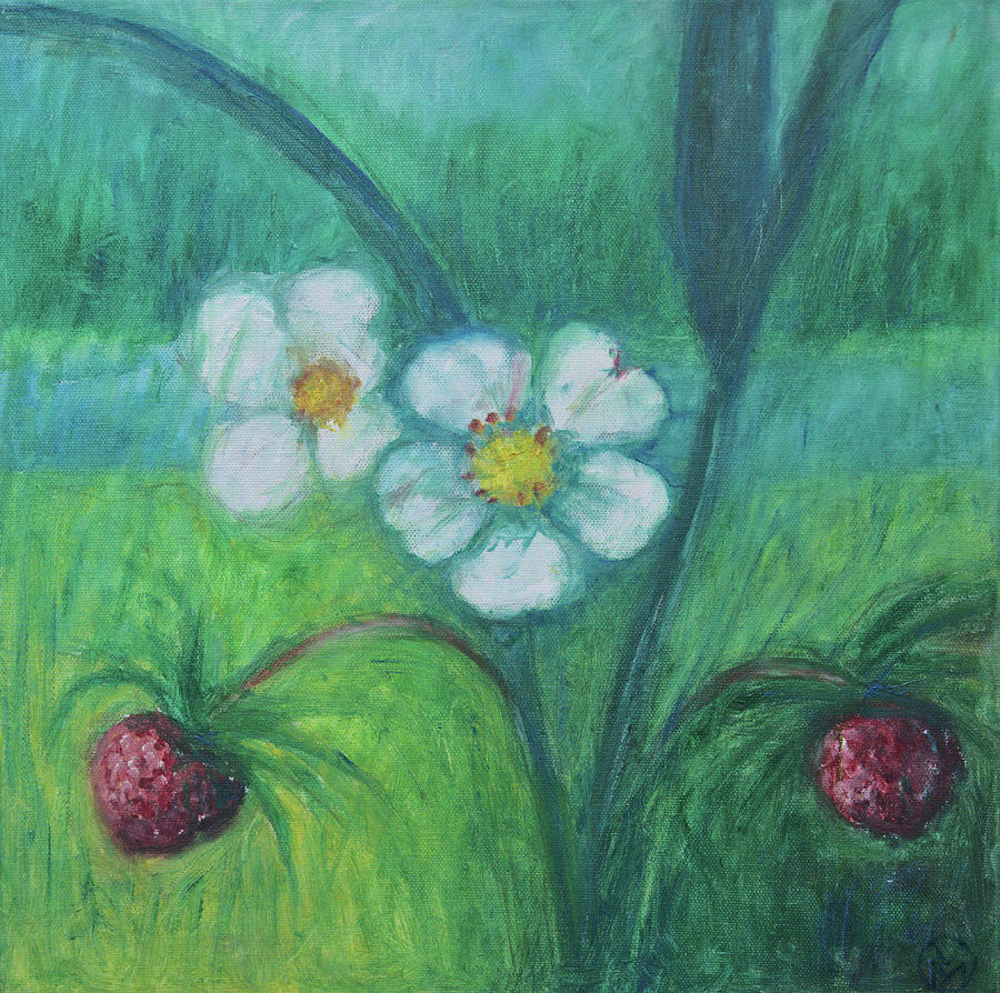 Forest Painting - Forest Strawberries by Vibeke Moldberg Forest Painting - Forest Strawberries by Vibeke Moldberg