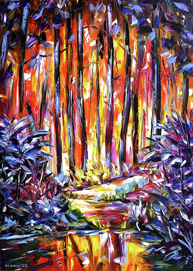 Forest Stream Painting by Mirek Kuzniar