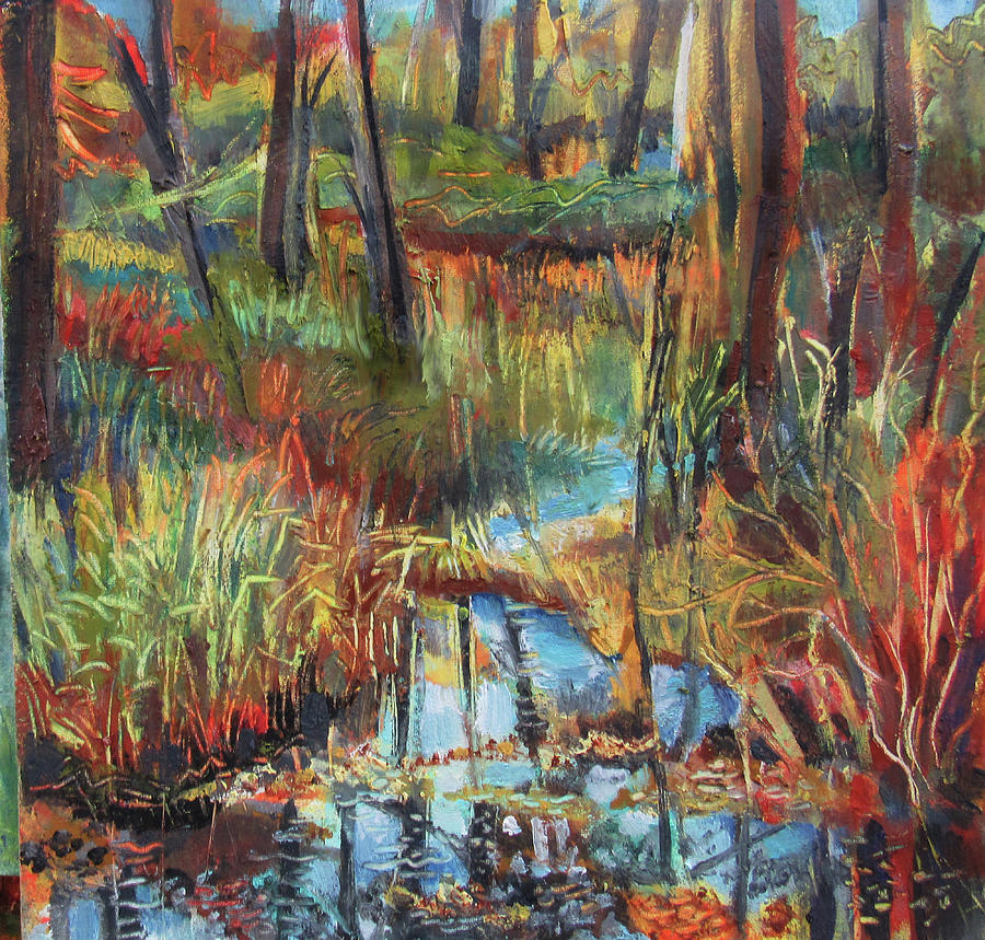 Forest Stream Reflections Painting by Jean Batzell Fitzgerald