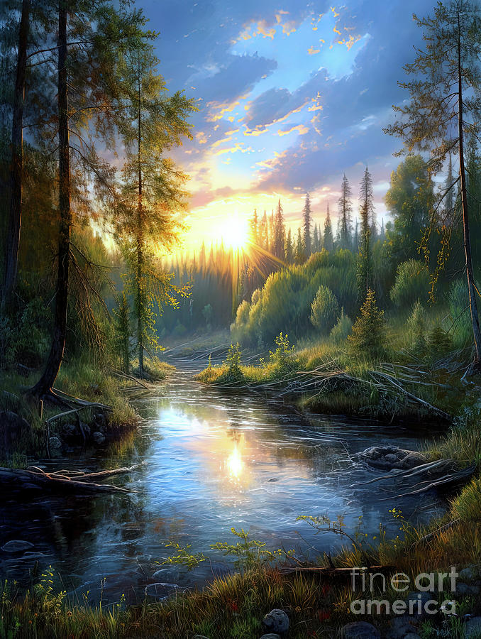 Forest Sunset  3  Digital Art by Elaine Manley