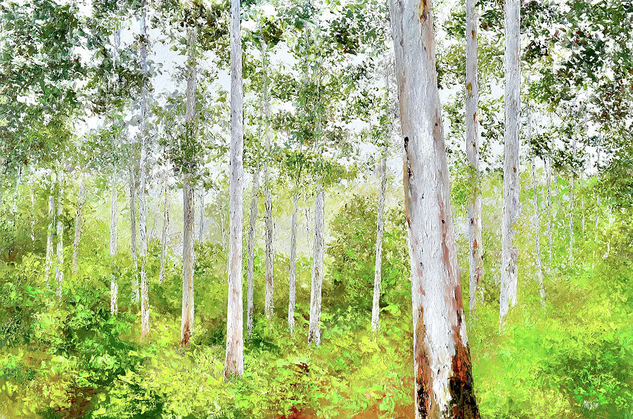 Forest trees in the spring light Painting by Jan Matson