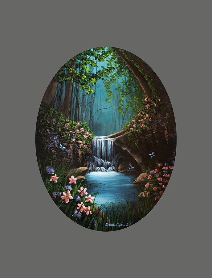 Forest Waterfall Painting by Lena Auxier