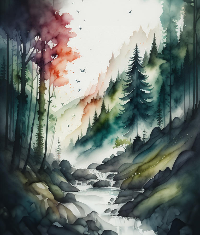 Forest Waterfall Digital Art by Roger Lighterness