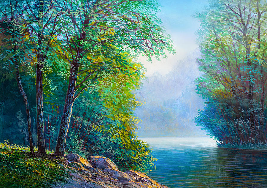 Forest with River Painting by David Mitchell | Fine Art America