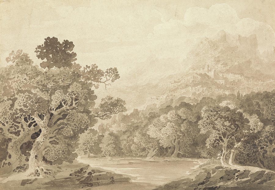 Forested River Bank Drawing by John Martin
