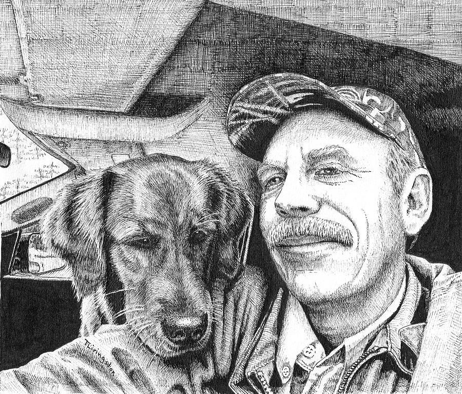 Forester and His Dog Drawing by Timothy Livingston