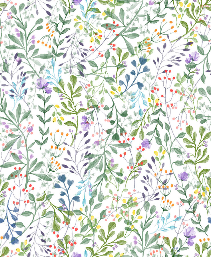 Forever Spring Watercolor Pattern - Multi on White Painting by L Diane Johnson