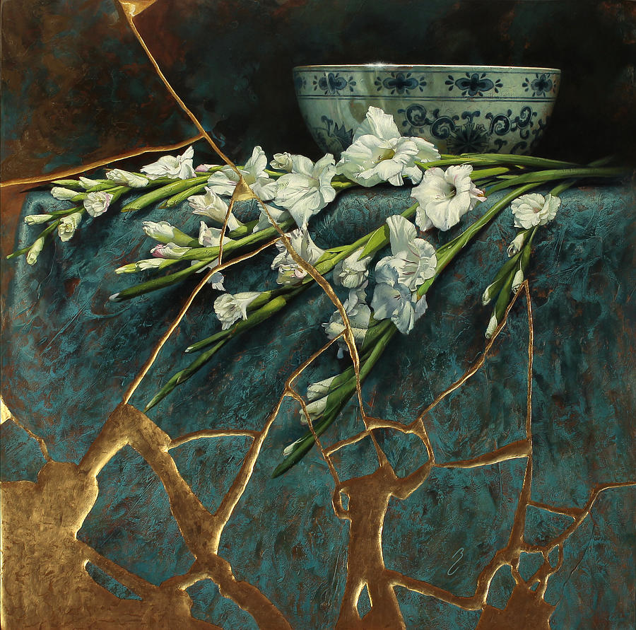 Forevermore - kintsugi with gladiolas Painting by Bruno Capolongo
