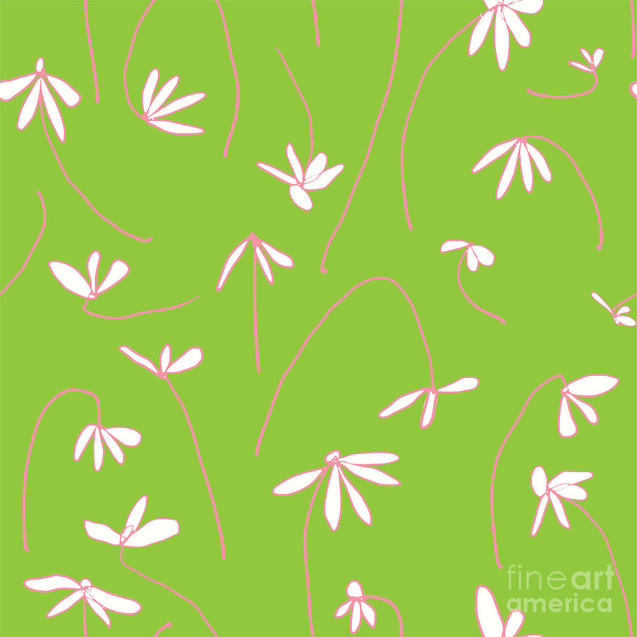 Forget Me Not - Ditsy Flowers in Green Digital Art by Patricia Awapara