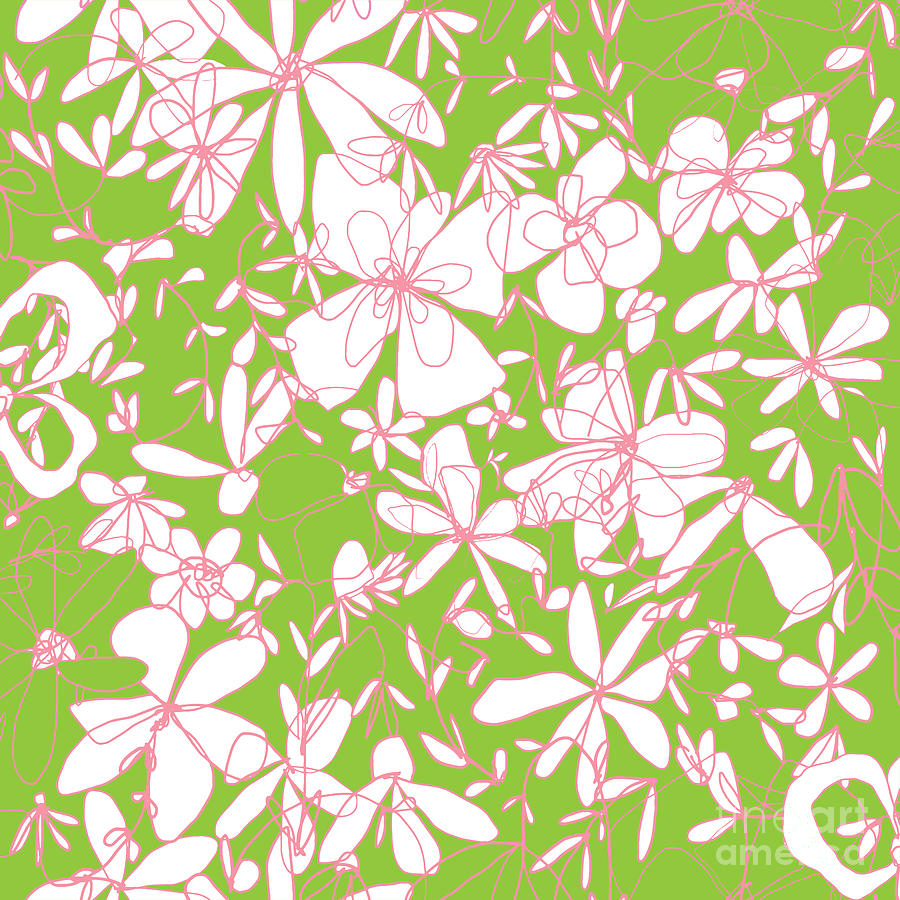 Forget Me Not - Floral Motif on Lime Green Background Digital Art by Patricia Awapara