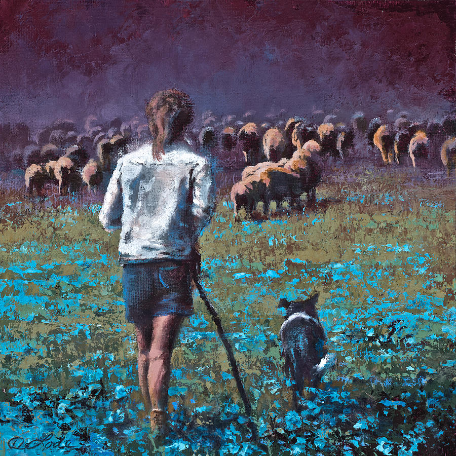 Sheep Painting - Forget Me Not by Mia DeLode